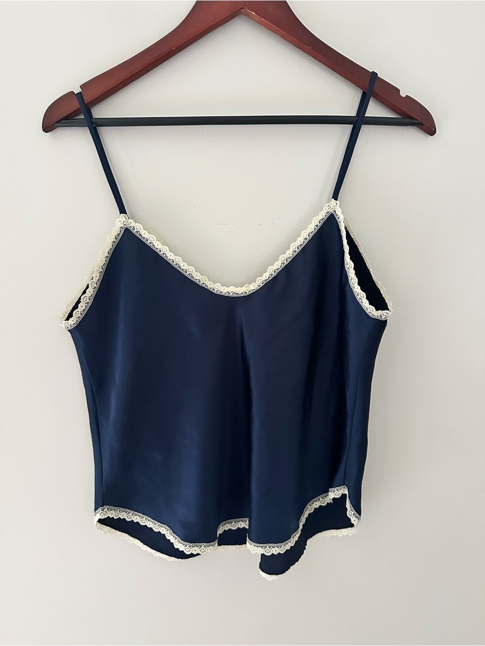 Barbizon Navy Satin Lace Trim Cami Top - Picture 2 of 9